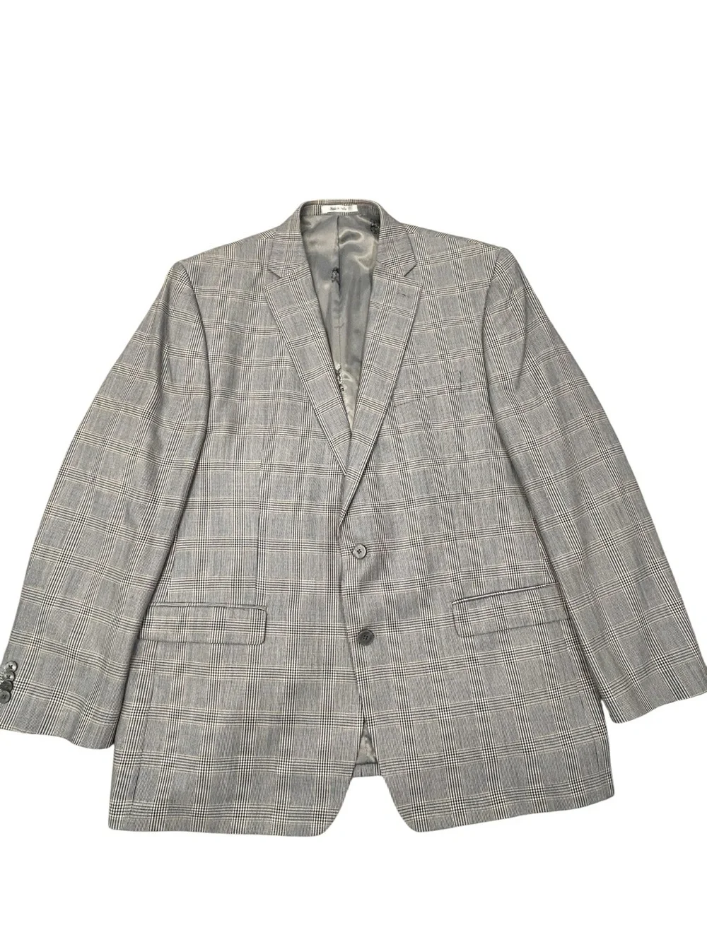 Austin Reed Silk Wool Classic Blue Brown Gray Earthy Glen Plaid Men's Blazer 48L